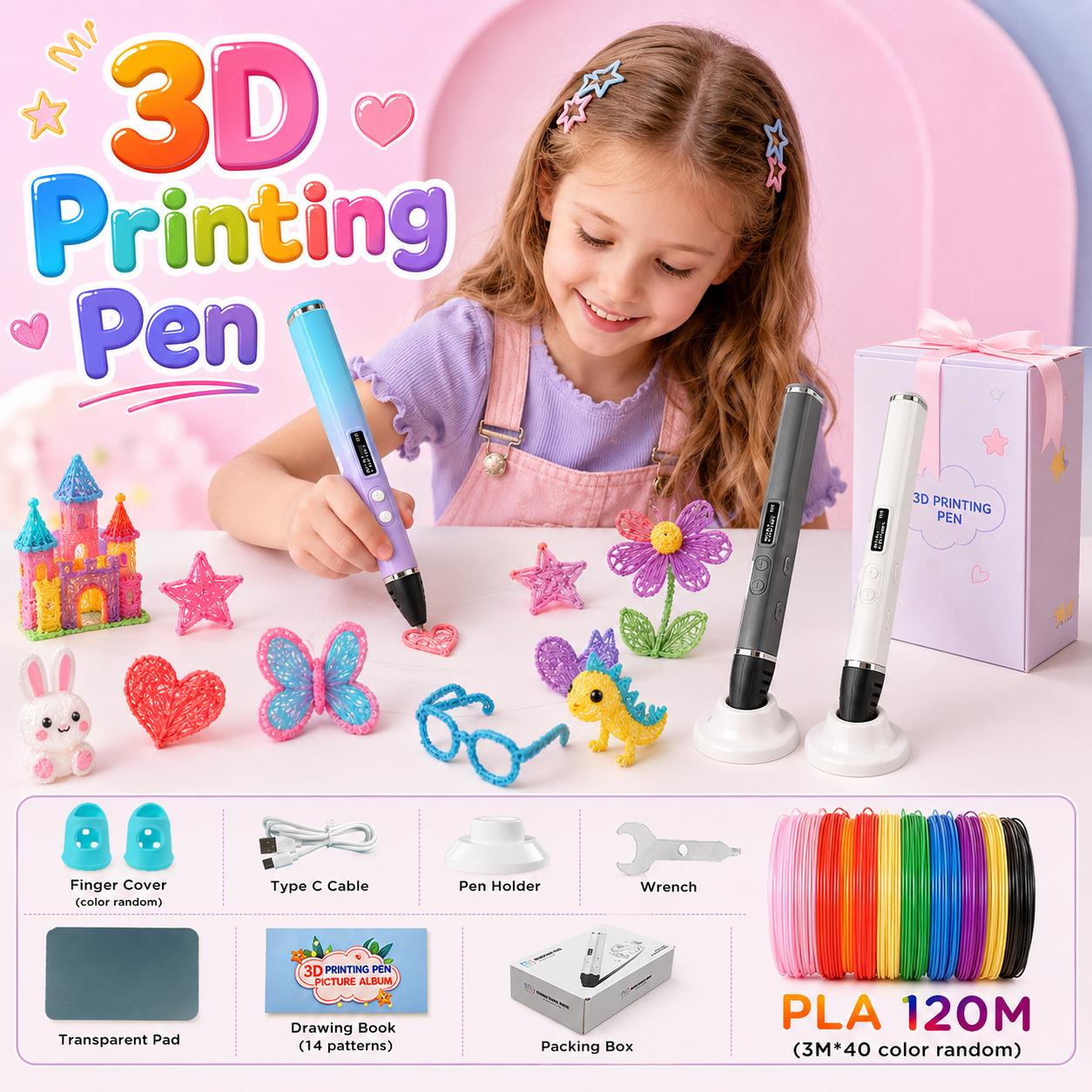 Pla Filament - 3Dプリントペン 子供用 Type-C充電 OLEDディスプレイ 40色 PLAフィラメント
