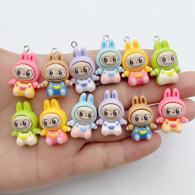 Resin - 10 個かわいいウサギイチゴハウス樹脂チャーム素敵な漫画の動物ペンダントイヤリングキーホルダー DIY ジュエリーメイク用