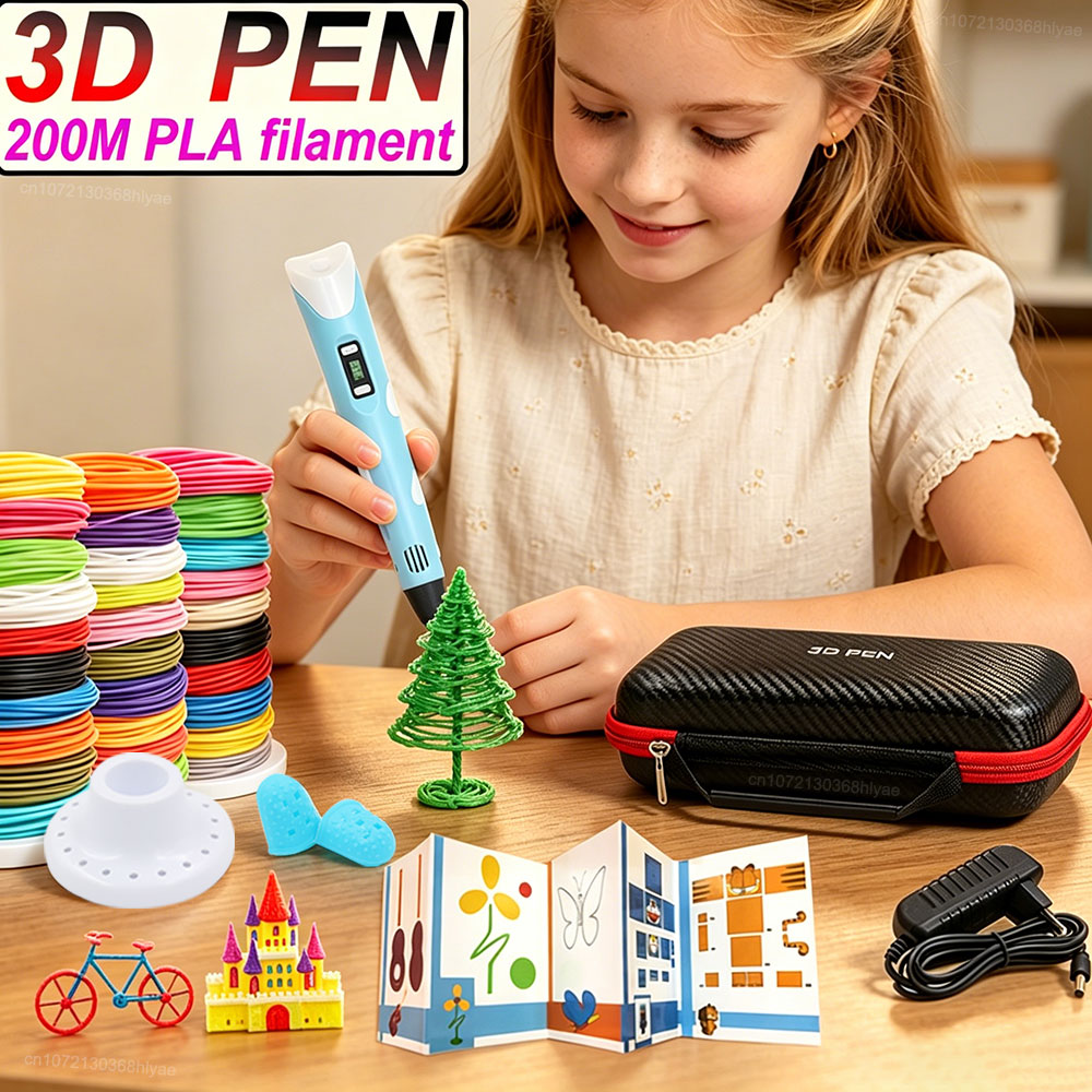 新しい子供向け3Dペン。LCDディスプレイ、電源アダプター、 - Pla Filament のレビューと価格